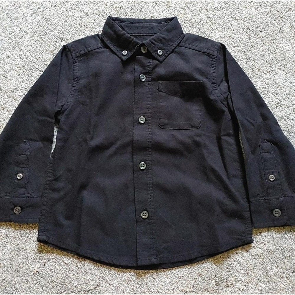 The Childrens Place Boys Black Long Sleeve Button Down Shirt 18-24M NWT B2018